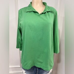 L.L. Bean Womens  Green  3/4 sleeve polo shirt Size XL